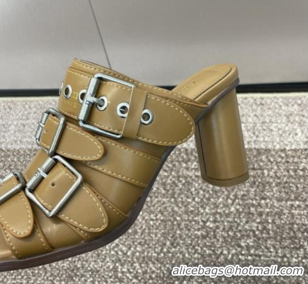 Best Price Dior Punk Heeled Slides Sandal 8cm in Calfskin with Buckle Strap Brown 1231046