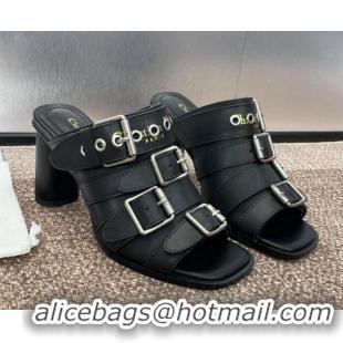 Pretty Style Dior Punk Heeled Slides Sandal 8cm in Calfskin with Buckle Strap Black 1231047