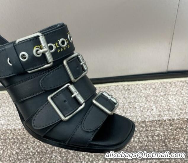 Pretty Style Dior Punk Heeled Slides Sandal 8cm in Calfskin with Buckle Strap Black 1231047