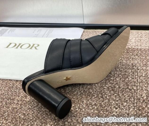 Pretty Style Dior Punk Heeled Slides Sandal 8cm in Calfskin with Buckle Strap Black 1231047