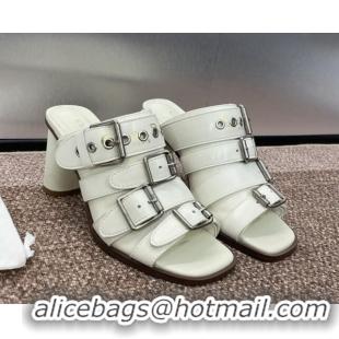 Charming Dior Punk Heeled Slides Sandal 8cm in Calfskin with Buckle Strap White 1231048