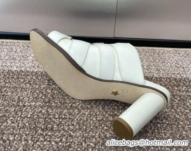 Charming Dior Punk Heeled Slides Sandal 8cm in Calfskin with Buckle Strap White 1231048