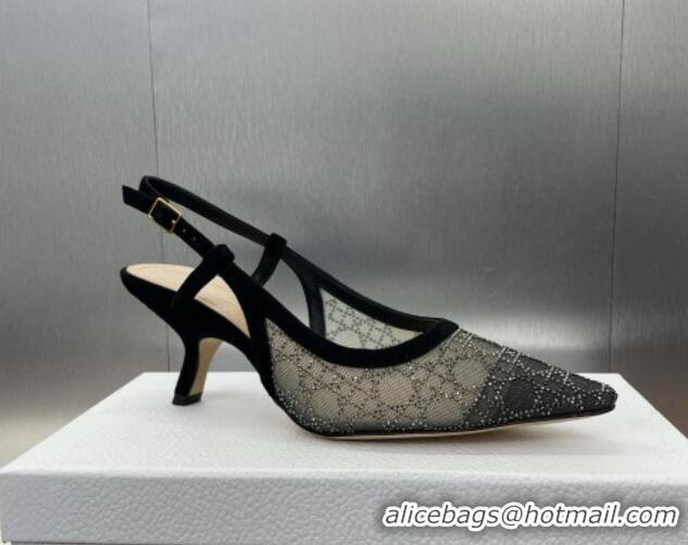 Charming Dior Capture Slingback Pumps 6.5cm in Transparent Mesh with Silver-Tone Strass Cannage Motif and Black Suede 12