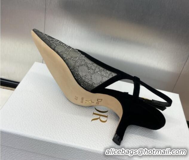 Charming Dior Capture Slingback Pumps 6.5cm in Transparent Mesh with Silver-Tone Strass Cannage Motif and Black Suede 12