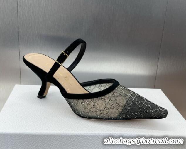 Best Product Dior Capture Heeled Mules 6.5cm in Transparent Mesh with Silver-Tone Strass Cannage Motif and Black Suede 1