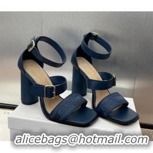 Popular Style Dior Dway Heeled Sandals 9.5cm in Blue Calfskin and Embroidered Cotton 1231059