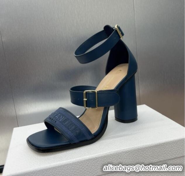 Popular Style Dior Dway Heeled Sandals 9.5cm in Blue Calfskin and Embroidered Cotton 1231059