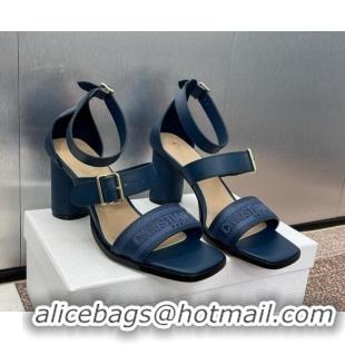 Unique Style Dior Dway Heeled Sandals 7.5cm in Blue Calfskin and Embroidered Cotton 1231060