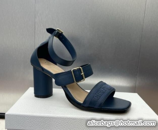 Unique Style Dior Dway Heeled Sandals 7.5cm in Blue Calfskin and Embroidered Cotton 1231060