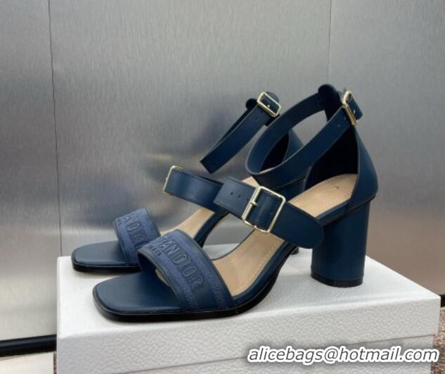 Unique Style Dior Dway Heeled Sandals 7.5cm in Blue Calfskin and Embroidered Cotton 1231060