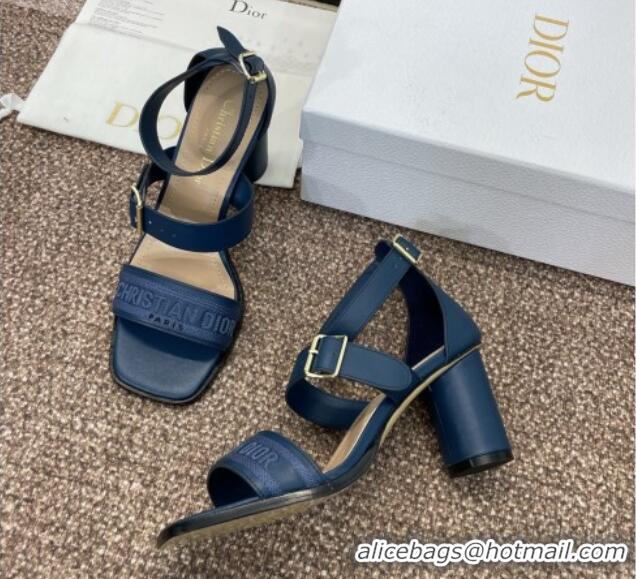 Unique Style Dior Dway Heeled Sandals 7.5cm in Blue Calfskin and Embroidered Cotton 1231060