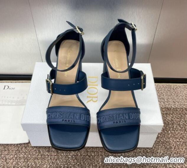 Unique Style Dior Dway Heeled Sandals 7.5cm in Blue Calfskin and Embroidered Cotton 1231060