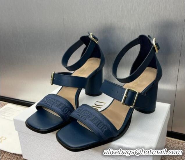 Unique Style Dior Dway Heeled Sandals 7.5cm in Blue Calfskin and Embroidered Cotton 1231060