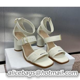 Good Looking Dior Dway Heeled Sandals 7.5cm in White Calfskin and Embroidered Cotton 1231062