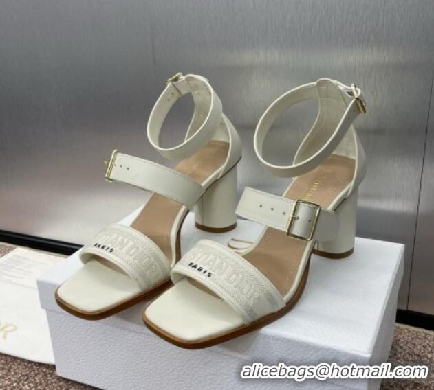 Good Looking Dior Dway Heeled Sandals 7.5cm in White Calfskin and Embroidered Cotton 1231062