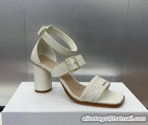 Good Looking Dior Dway Heeled Sandals 7.5cm in White Calfskin and Embroidered Cotton 1231062