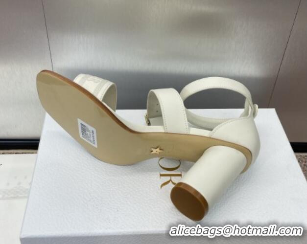 Good Looking Dior Dway Heeled Sandals 7.5cm in White Calfskin and Embroidered Cotton 1231062