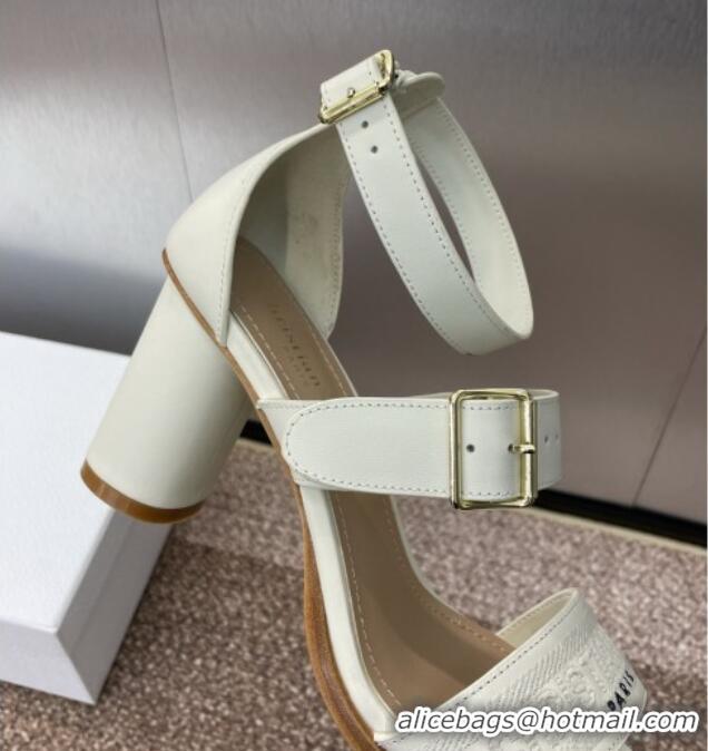 Good Looking Dior Dway Heeled Sandals 7.5cm in White Calfskin and Embroidered Cotton 1231062