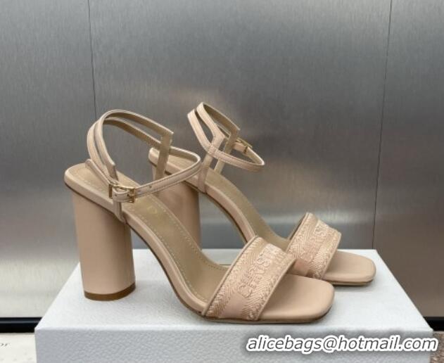 Best Price Dior Dway Heeled Sandals 9.5cm in Nude Embroidered Satin and Lambskin 1231067