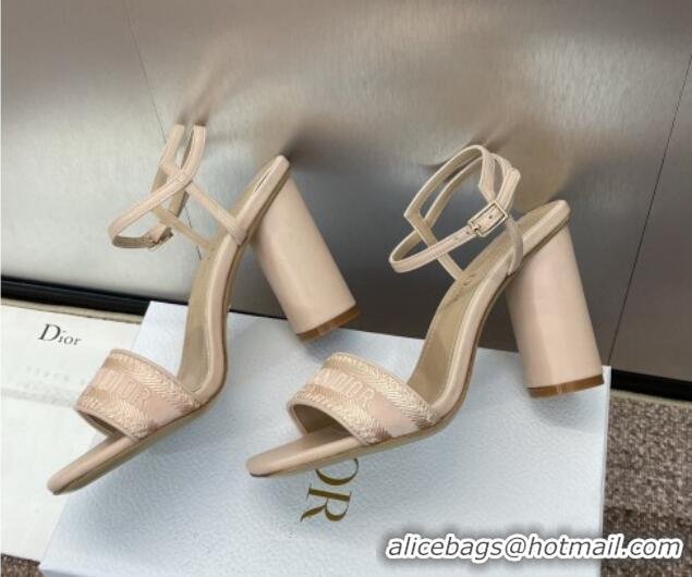 Best Price Dior Dway Heeled Sandals 9.5cm in Nude Embroidered Satin and Lambskin 1231067