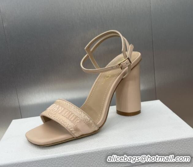 Best Price Dior Dway Heeled Sandals 9.5cm in Nude Embroidered Satin and Lambskin 1231067