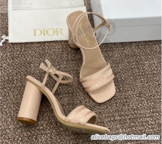 Best Price Dior Dway Heeled Sandals 9.5cm in Nude Embroidered Satin and Lambskin 1231067