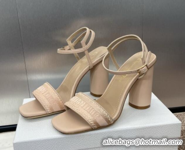 Best Price Dior Dway Heeled Sandals 9.5cm in Nude Embroidered Satin and Lambskin 1231067