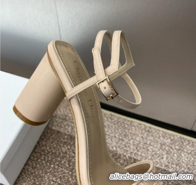 Grade Quality Dior Dway Heeled Sandals 7.5cm in Nude Embroidered Satin and Lambskin 1231068