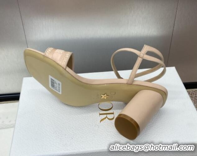 Grade Quality Dior Dway Heeled Sandals 7.5cm in Nude Embroidered Satin and Lambskin 1231068