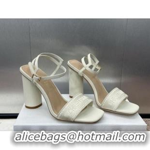 Pretty Style Dior Dway Heeled Sandals 9.5cm in White Embroidered Satin and Lambskin 1231069