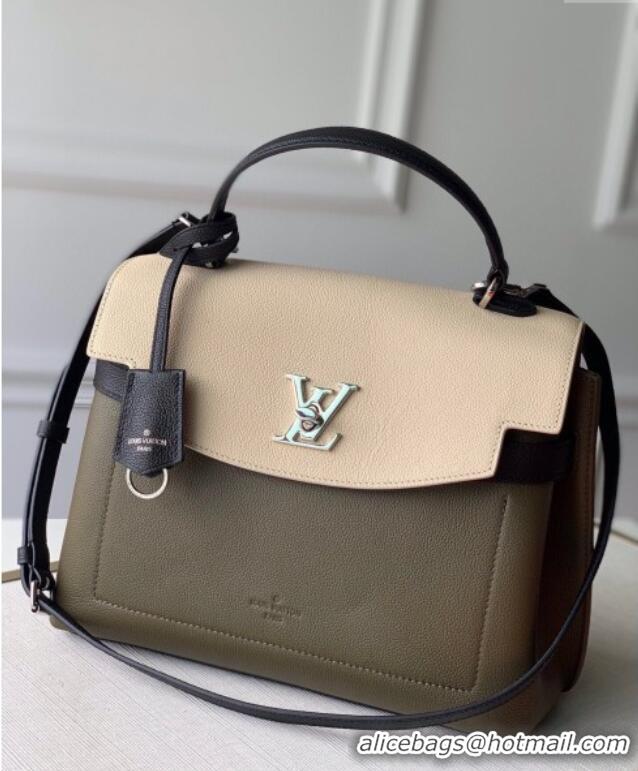 Famous Brand Louis Vuitton Lockme Ever BB Top Handle Bag in Soft Grained Calfskin M51395 Green/Cream 2025