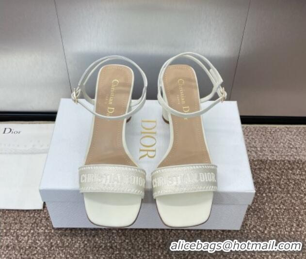 Durable Dior Dway Heeled Sandals 7.5cm in White Embroidered Satin and Lambskin 1231070