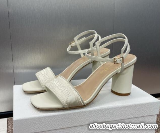 Durable Dior Dway Heeled Sandals 7.5cm in White Embroidered Satin and Lambskin 1231070