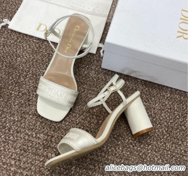 Durable Dior Dway Heeled Sandals 7.5cm in White Embroidered Satin and Lambskin 1231070