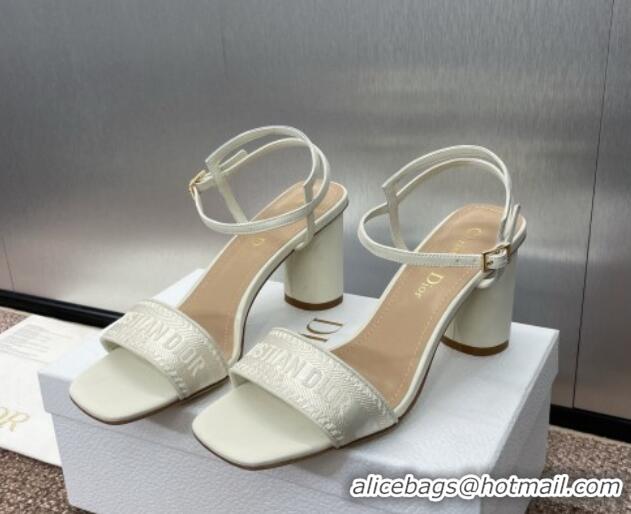 Durable Dior Dway Heeled Sandals 7.5cm in White Embroidered Satin and Lambskin 1231070