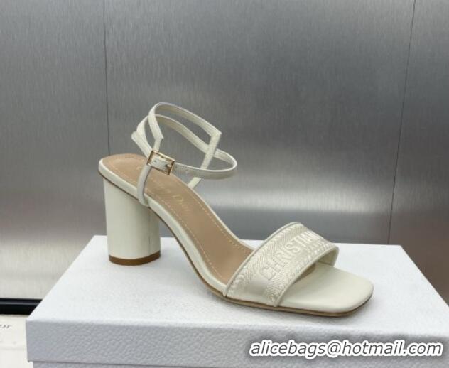 Durable Dior Dway Heeled Sandals 7.5cm in White Embroidered Satin and Lambskin 1231070