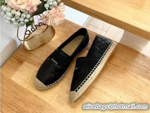 Low Cost Dior Granville Espadrilles Flat in Black Quilted Cannage Calfskin 1231078