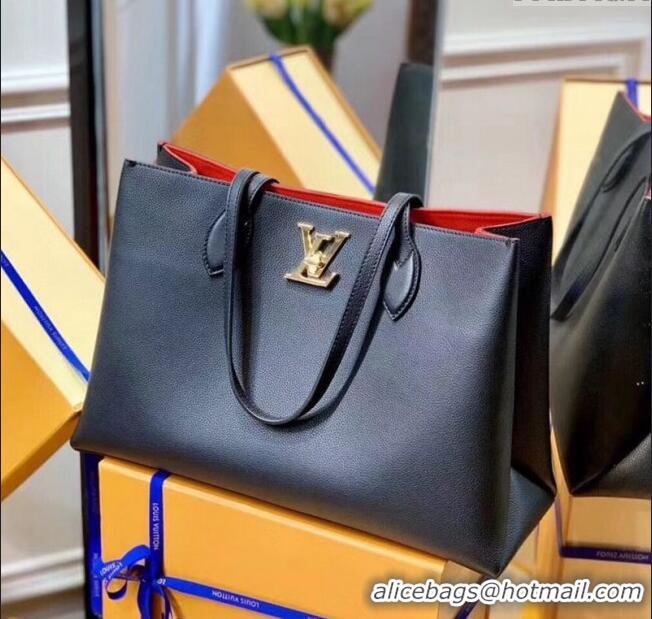 Super Quality Louis Vuitton Lockme Shopper Tote Bag in Grained Leather M57345 Black 2025