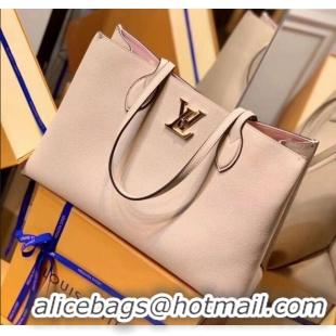 Grade Quality Louis Vuitton Lockme Shopper Tote Bag in Grained Leather M57346 Beige 2025