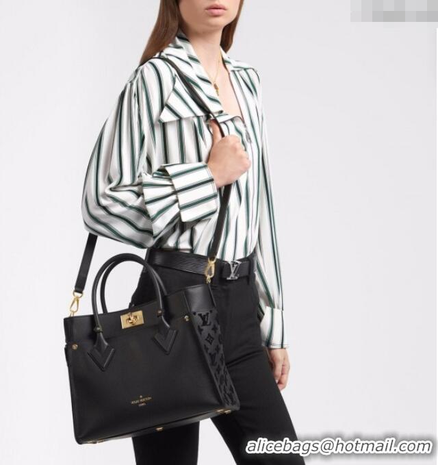 Famous Brand Louis Vuitton On My Side MM Tote Bag in Leather and Monogram Canvas M56550 Dark Grey 2025