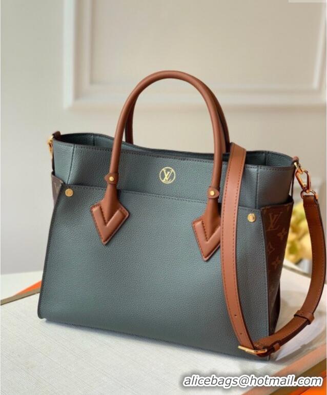 Famous Brand Louis Vuitton On My Side MM Tote Bag in Leather and Monogram Canvas M56550 Dark Grey 2025