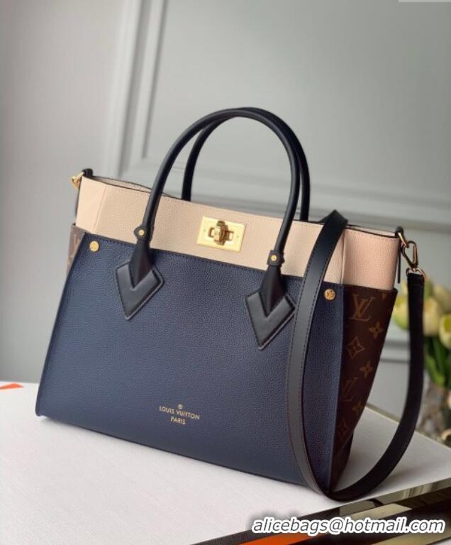 Top Design Louis Vuitton On My Side MM Tote Bag in Leather and Monogram Canvas M55933 Dark Blue 2025