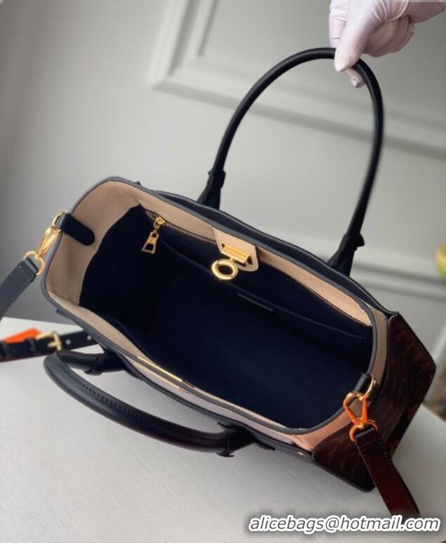 Top Design Louis Vuitton On My Side MM Tote Bag in Leather and Monogram Canvas M55933 Dark Blue 2025