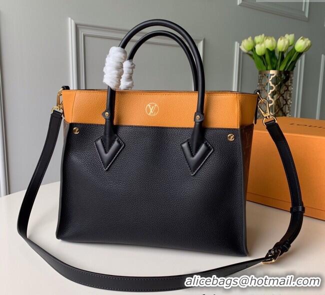 Low Cost Louis Vuitton On My Side MM Tote Bag in Leather and Monogram Canvas M53823 Black/Orange 2025