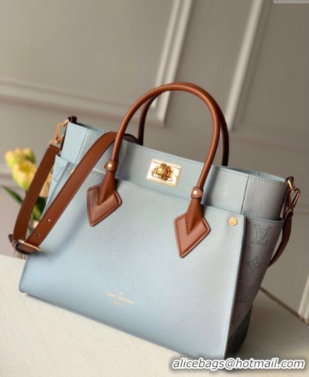 Grade Quality Louis Vuitton On My Side MM Tote Bag in Perforated Mahina and Leather M56078 Light Blue 2025