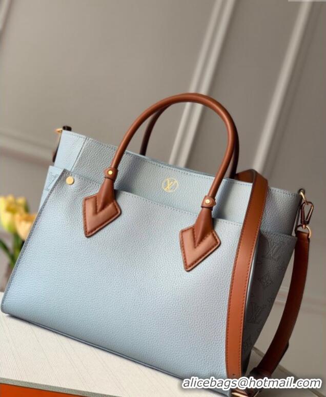 Grade Quality Louis Vuitton On My Side MM Tote Bag in Perforated Mahina and Leather M56078 Light Blue 2025