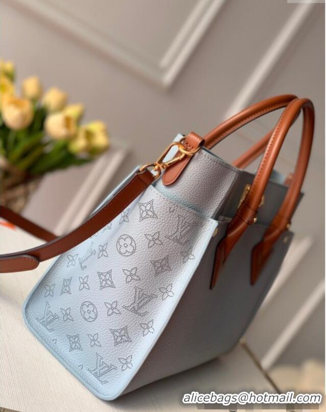 Grade Quality Louis Vuitton On My Side MM Tote Bag in Perforated Mahina and Leather M56078 Light Blue 2025