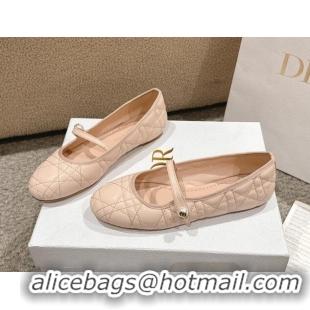 Good Looking Dior Mary Janes Ballet Flats in Quilted Cannage Calfskin with Pearl Nude Pink 1231085