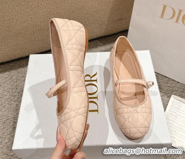 Good Looking Dior Mary Janes Ballet Flats in Quilted Cannage Calfskin with Pearl Nude Pink 1231085