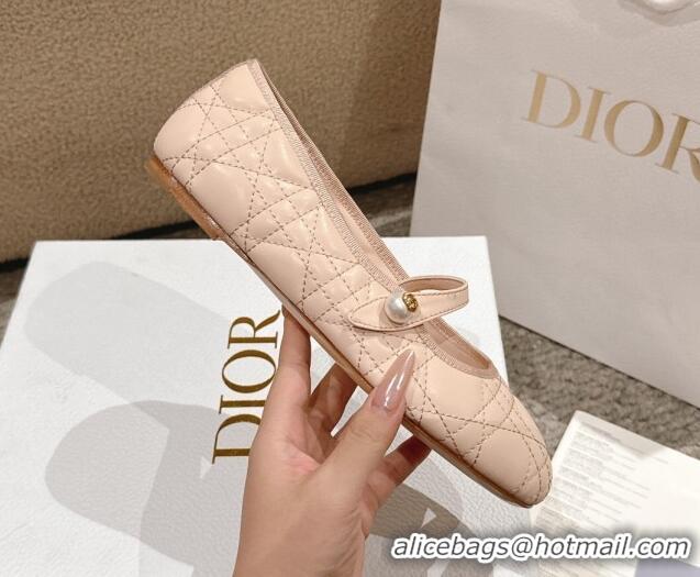 Good Looking Dior Mary Janes Ballet Flats in Quilted Cannage Calfskin with Pearl Nude Pink 1231085